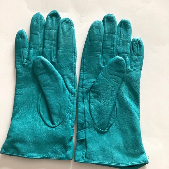 InWear Women's Goats Skin Super Soft Leather Gloves Teal Retro Size 8 Y2K - Picture 4 of 7